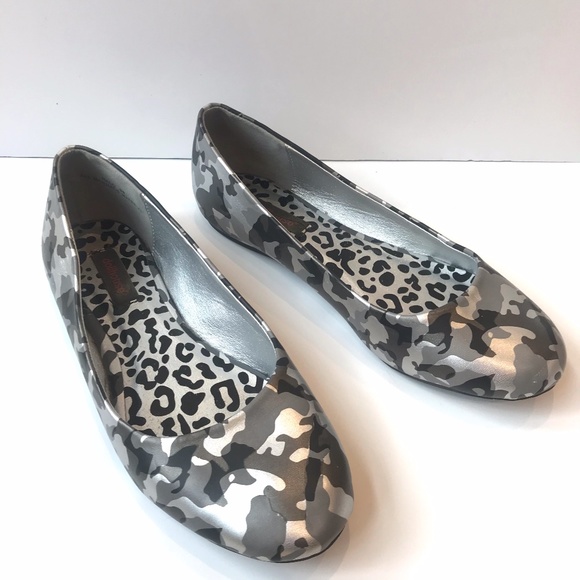 Dollhouse Shoes - Dollhouse Silver Black Gray Camo Ballet Flats Shoe